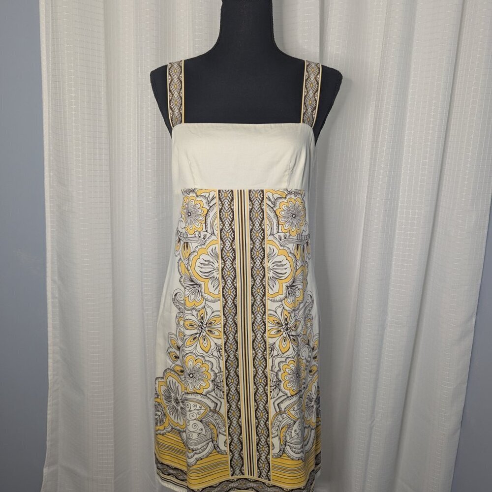 Ann Taylor Loft Sundress, 100% Cotton, Size 4P, Cream, Brown and Yellow